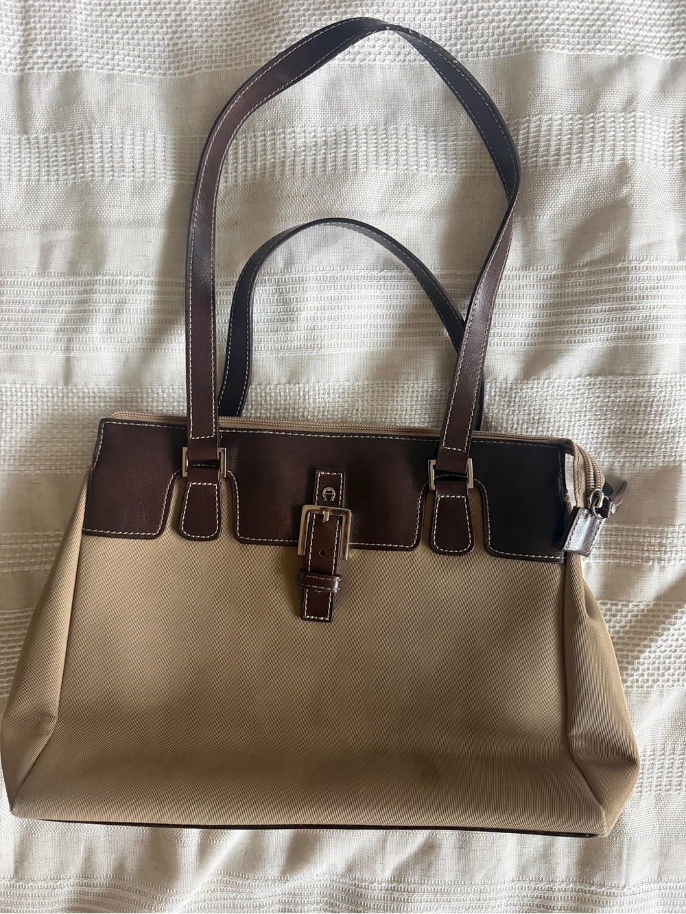 vintage Etienne Aigner canvas and leather shoulder bag